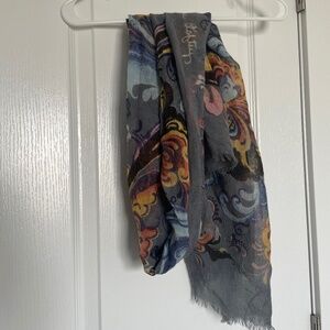 Dusty Blue Scarf with Colourful Patterns